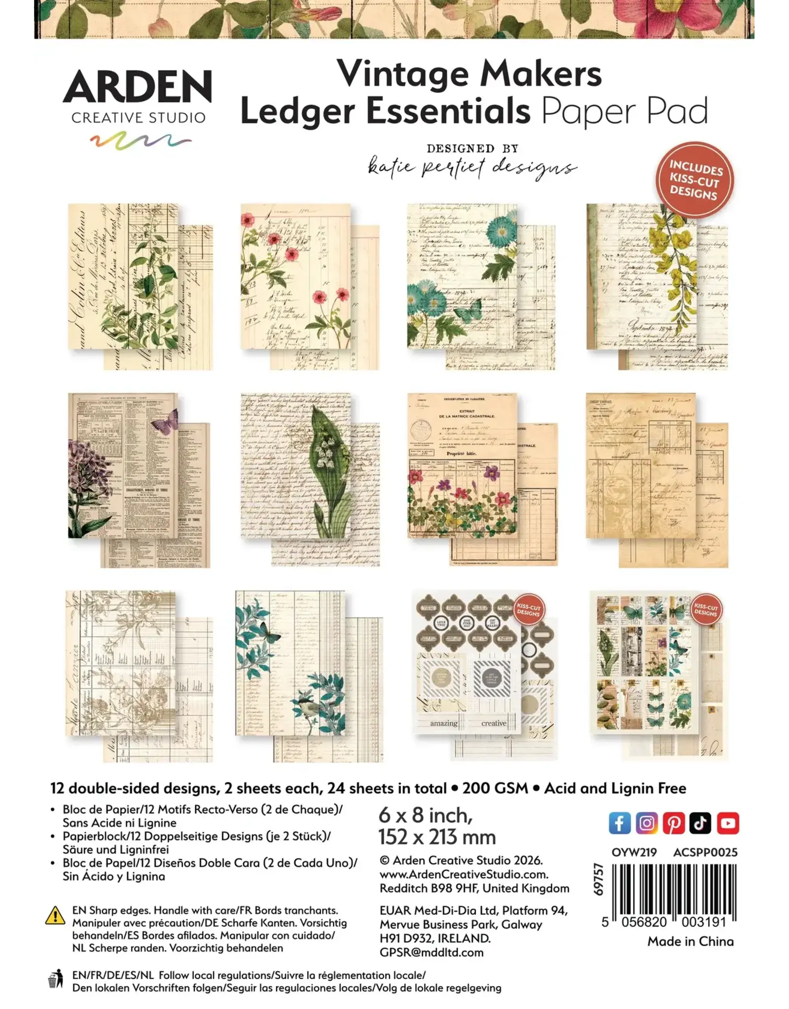 ARDEN CREATIVE STUDIO ARDEN CREATIVE STUDIO VINTAGE MAKERS LEDGER ESSENTIALS 6x8 PAPER PAD