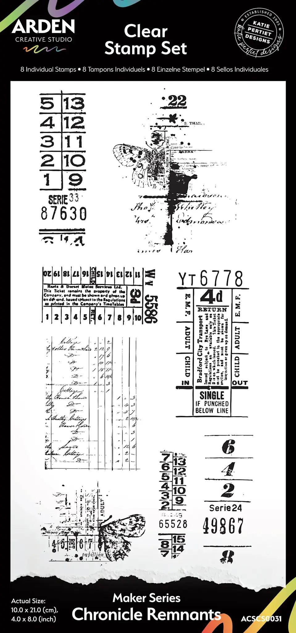 ARDEN CREATIVE STUDIO ARDEN CREATIVE STUDIO MAKER SERIES CHRONICLES REMNANTS 4x8 CLEAR STAMP SET
