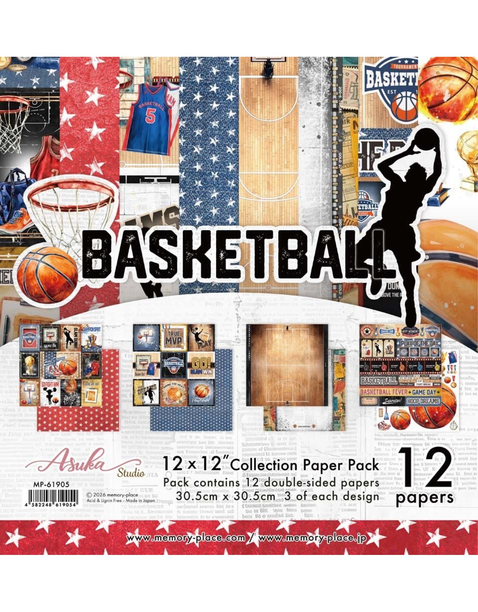 MEMORY-PLACE MEMORY-PLACE BASKETBALL 12x12 COLLECTION PACK 12 SHEETS