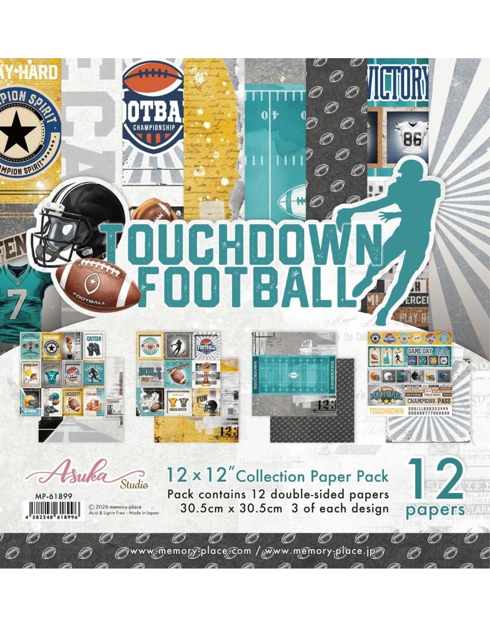 MEMORY-PLACE MEMORY-PLACE TOUCHDOWN FOOTBALL 12x12 COLLECTION PACK 12 SHEETS