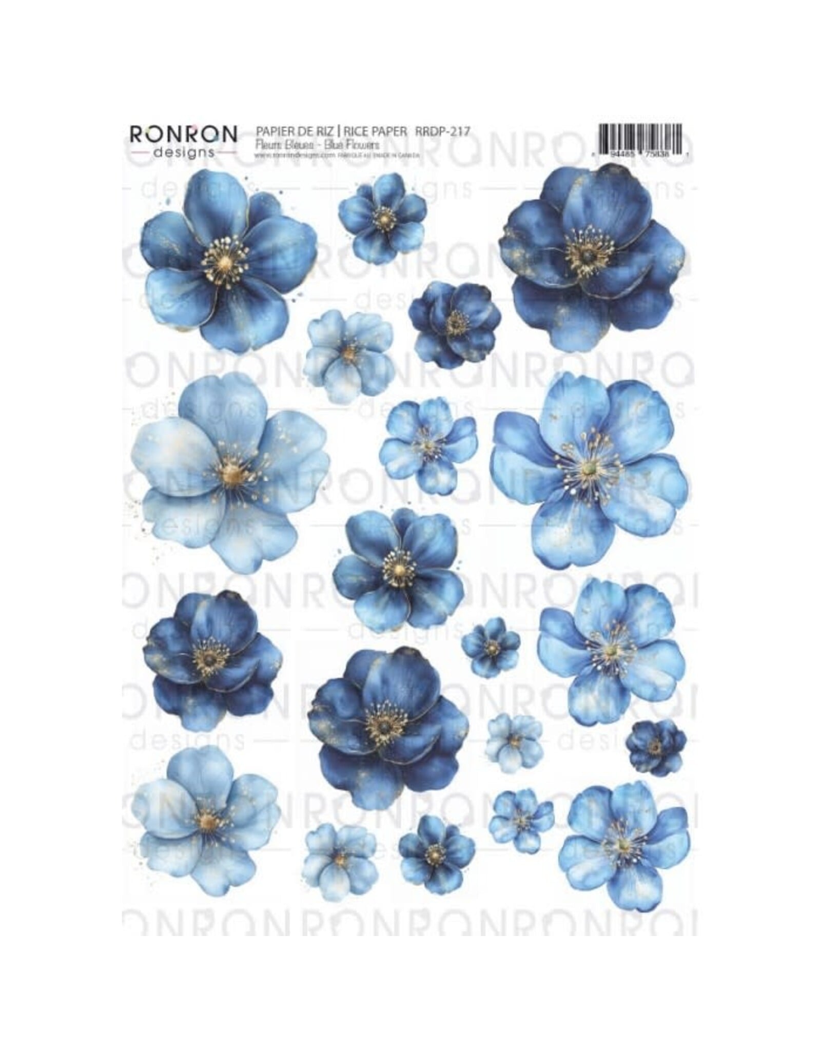 RONRON DESIGNS RONRON DESIGNS FLEURS BLEUES RICE PAPER