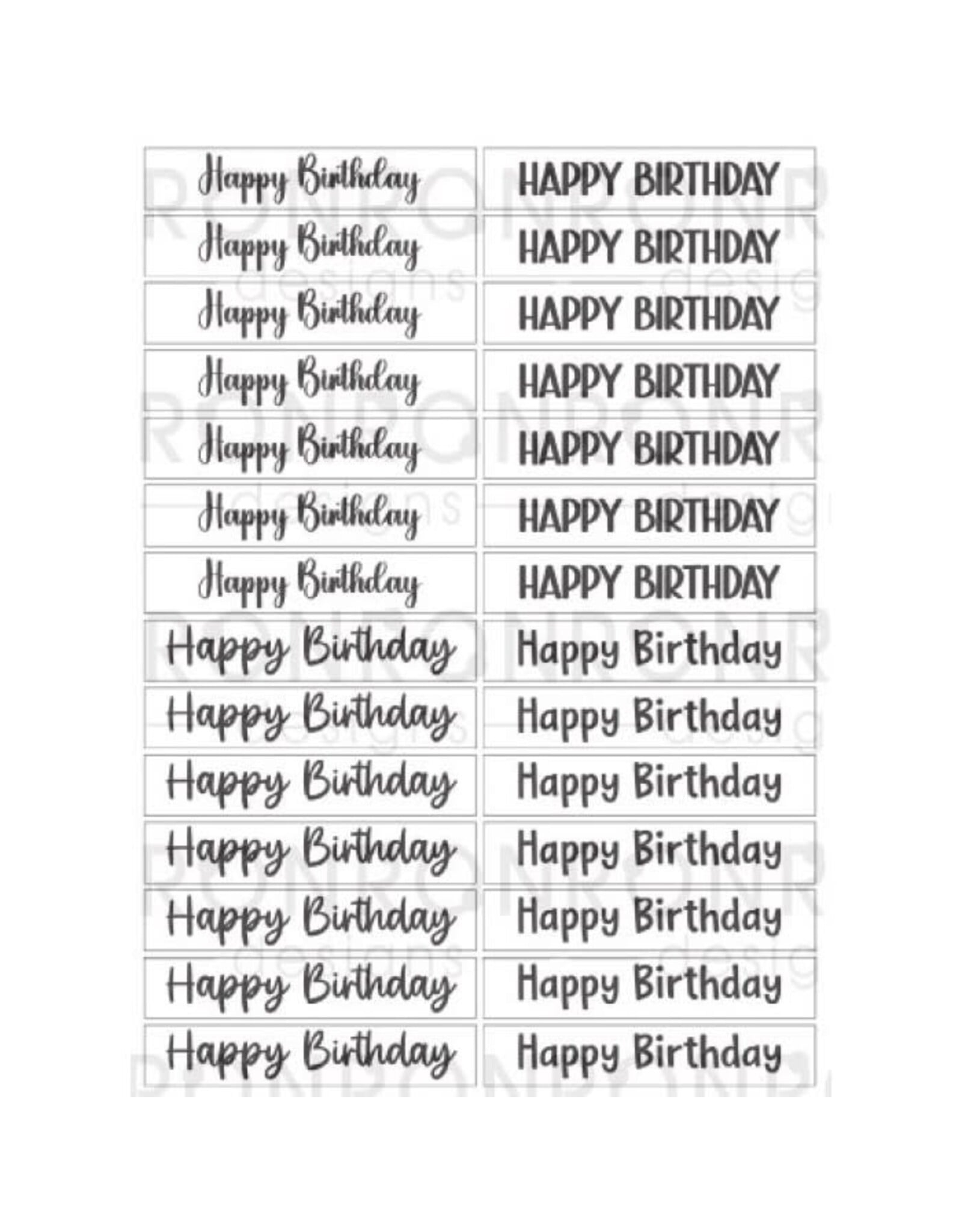RONRON DESIGNS RONRON DESIGNS HAPPY BIRTHDAY 4 FONTS - WHITE STICKERS