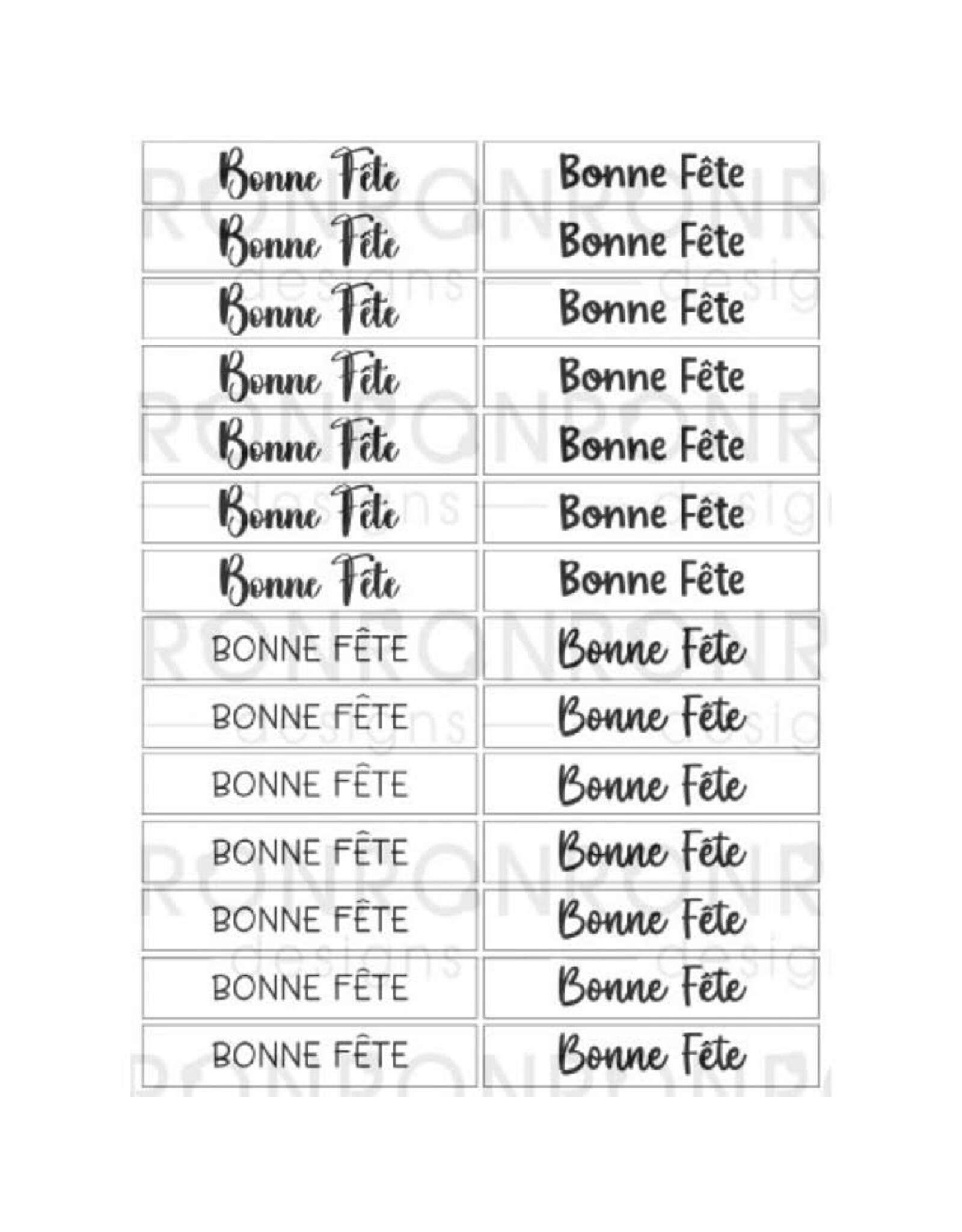 RONRON DESIGNS RONRON DESIGNS BONNE FÊTE 4 FONTS - WHITE STICKERS