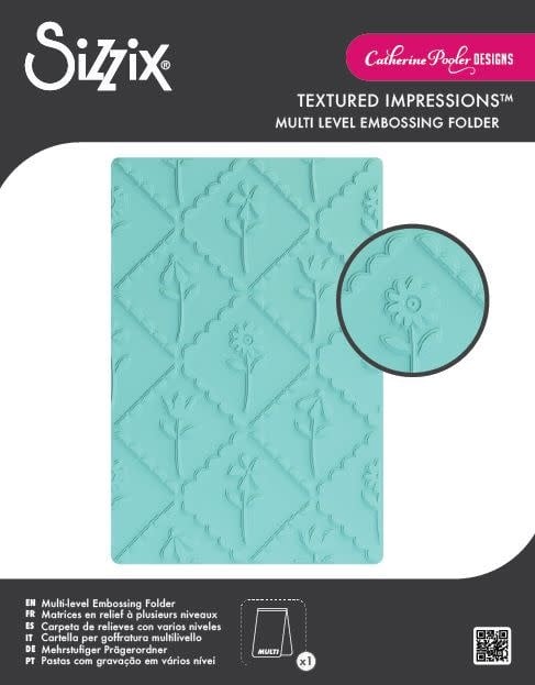 SIZZIX SIZZIX CATHERINE POOLER SCALLOP FRAM FLORALS TEXTURED IMPRESSIONS MULTI LEVEL EMBOSSING FOLDER