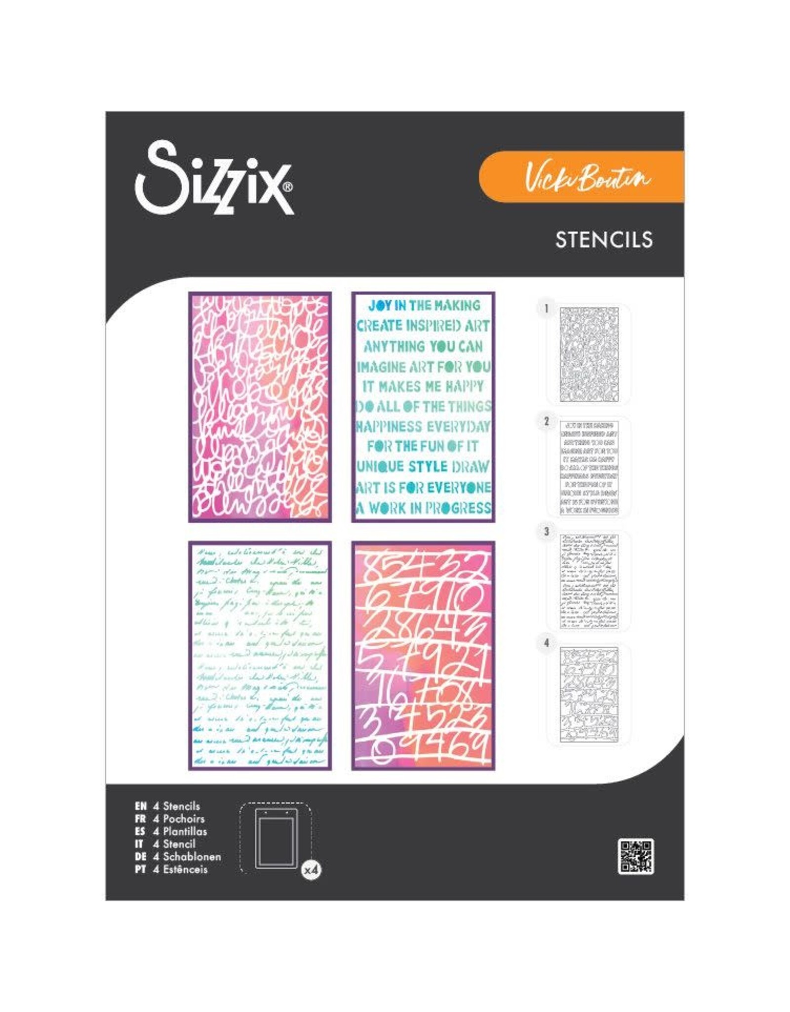 SIZZIX SIZZIX VICKI BOUTIN WORDS AND NUMBERS A5 STENCIL SET 4/PK