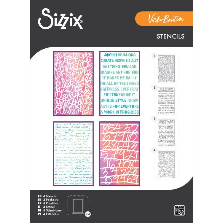 SIZZIX SIZZIX VICKI BOUTIN WORDS AND NUMBERS A5 STENCIL SET 4/PK