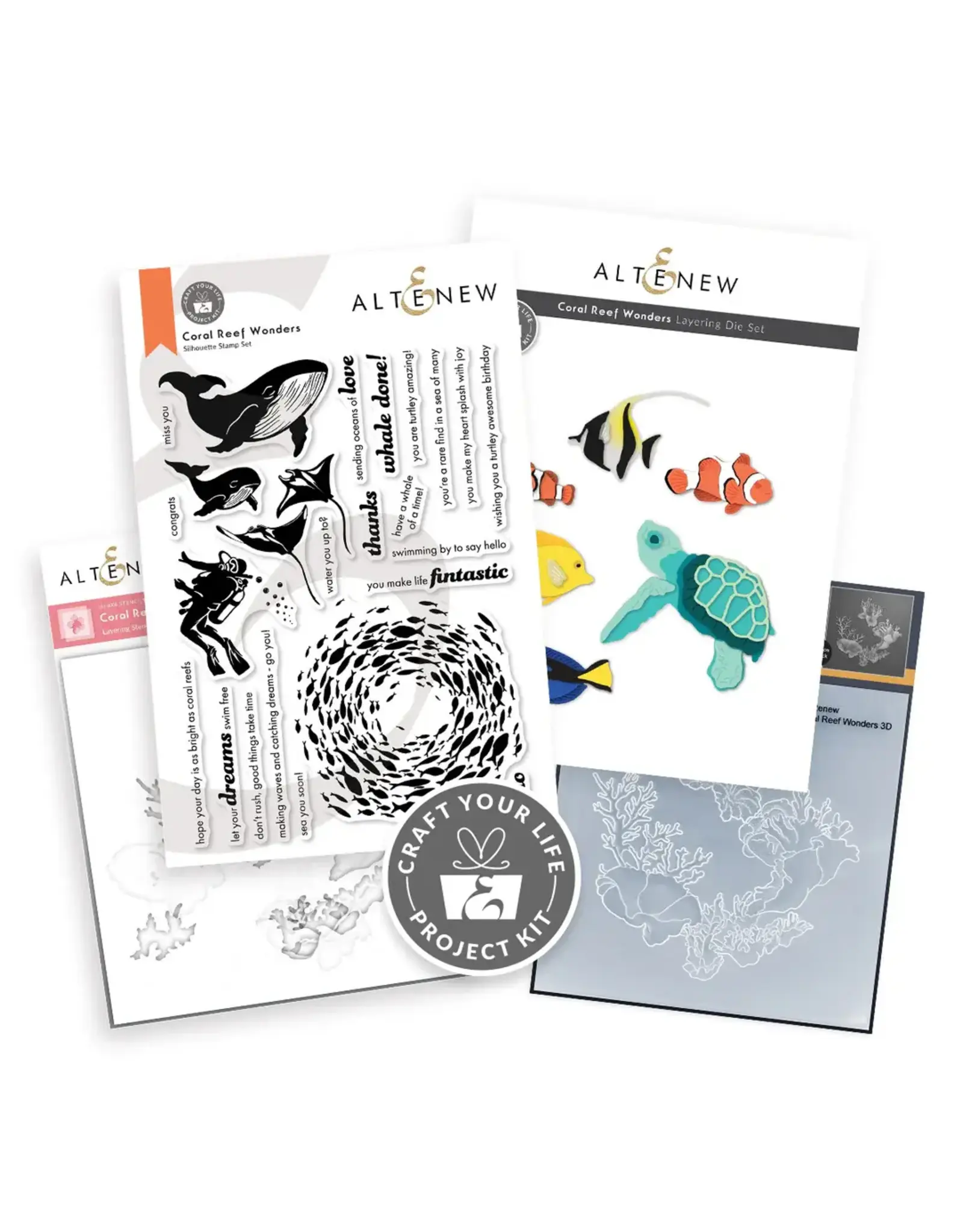 ALTENEW ALTENEW CRAFT YOUR LIFE PROJECT KIT: CORAL REEF WONDERS CLEAR STAMP, STENCIL SET, 3D EMBOSSING FOLDER AND DIE SET BUNDLE