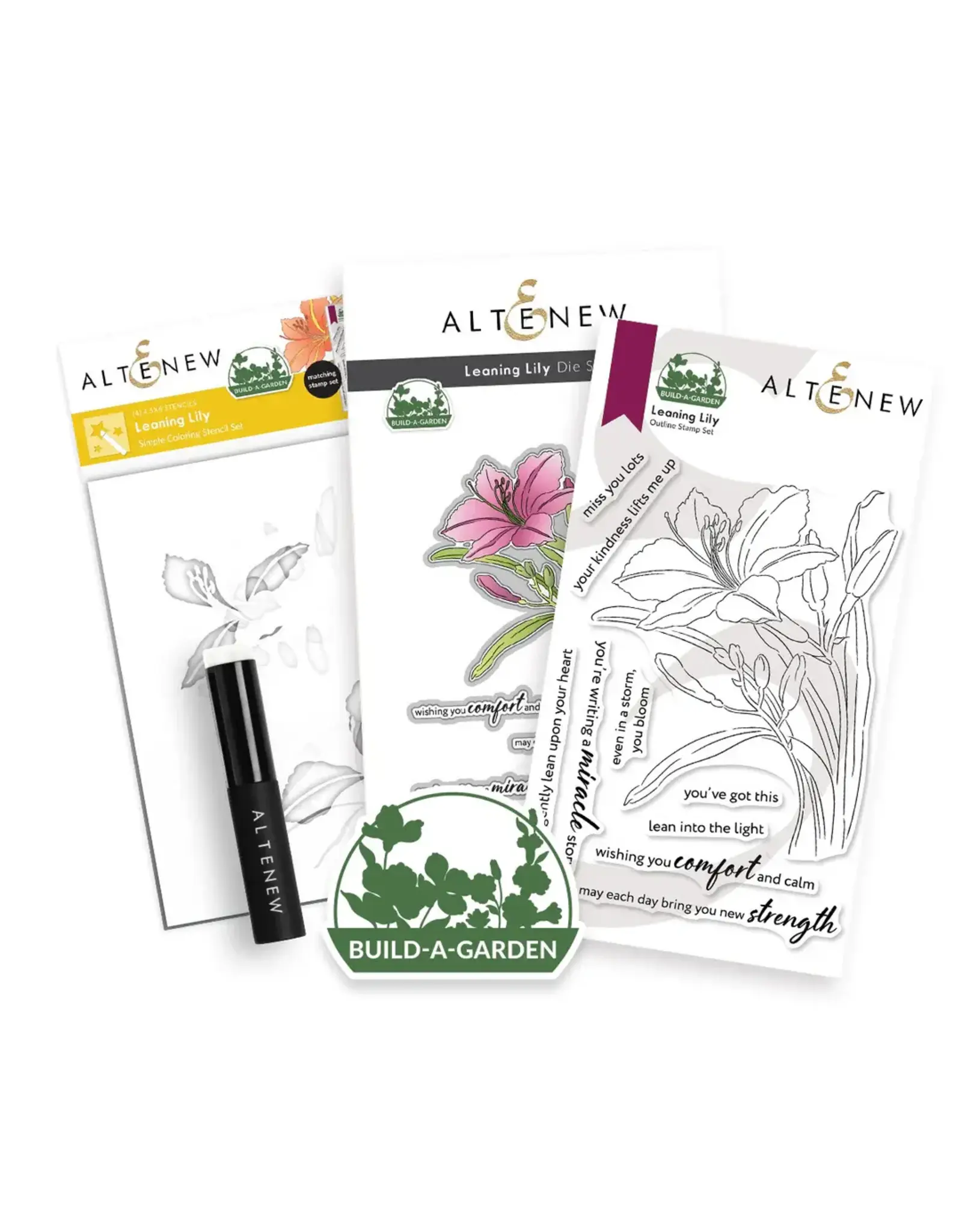 ALTENEW ALTENEW BUILD-A-GARDEN LEANING LILY CLEAR STAMP, DIE SET AND STENCIL SET BUNDLE