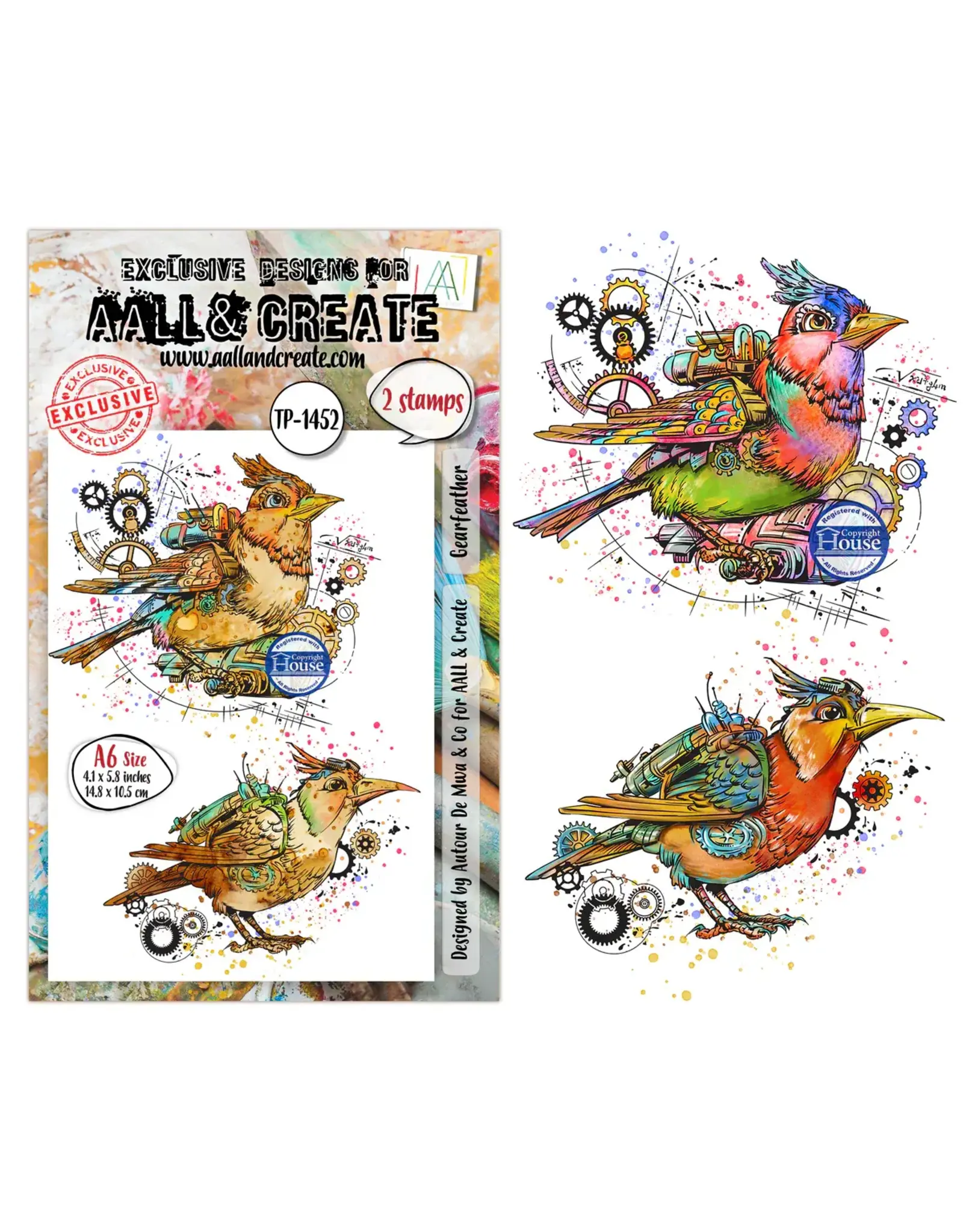 AALL & CREATE AALL & CREATE AUTOUR DE MWA #1452 GEARFEATHER A6 CLEAR STAMP SET