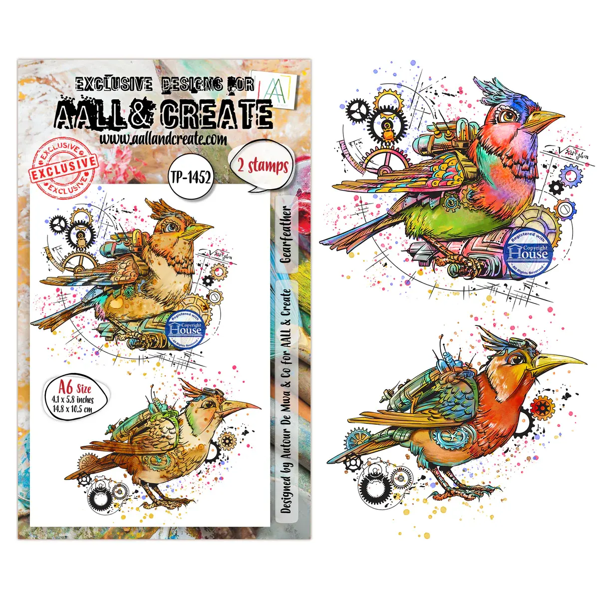 AALL & CREATE AALL & CREATE AUTOUR DE MWA #1452 GEARFEATHER A6 CLEAR STAMP SET