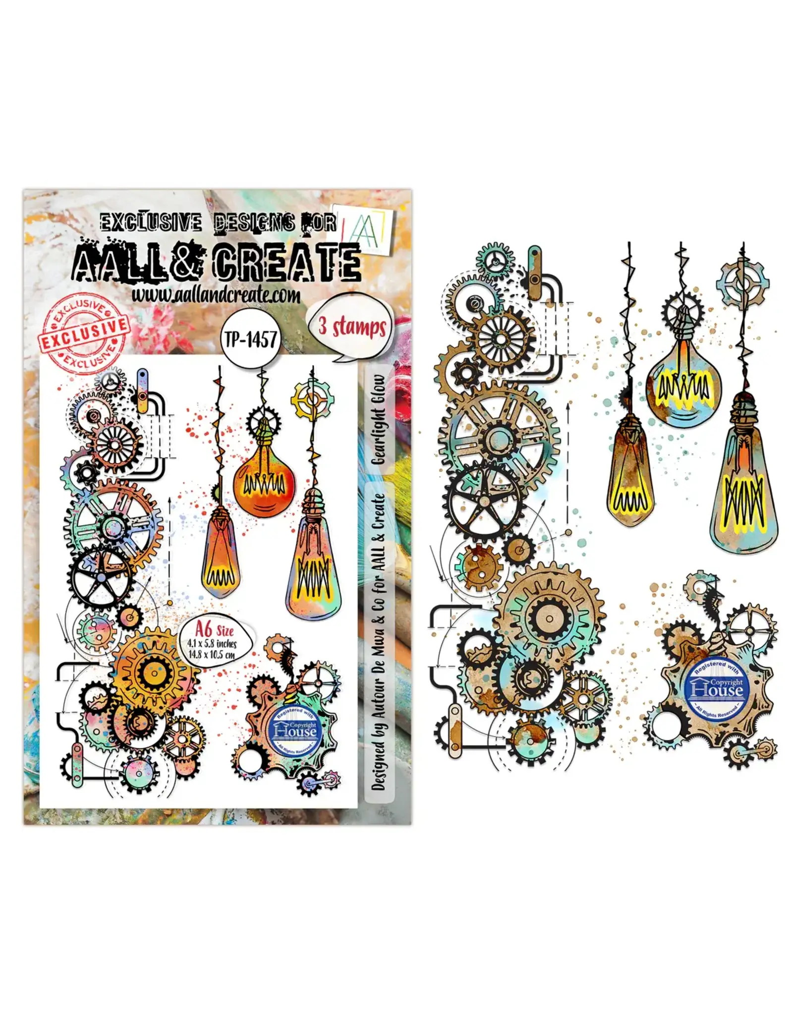 AALL & CREATE AALL & CREATE AUTOUR DE MWA #1457 GEARLIGHT GLOW A6 CLEAR STAMP SET