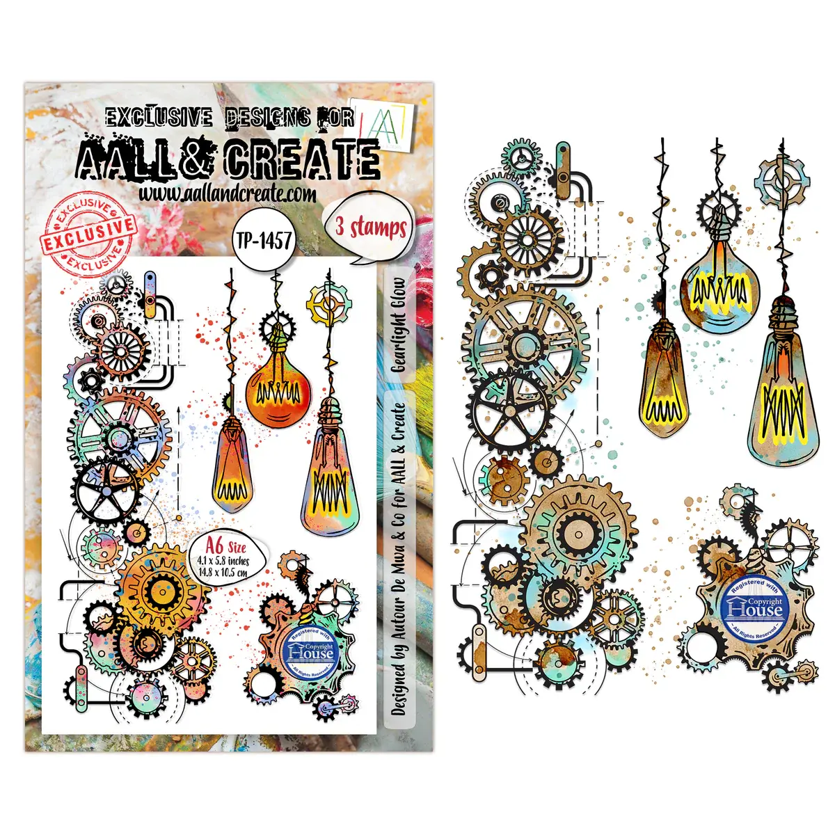 AALL & CREATE AALL & CREATE AUTOUR DE MWA #1457 GEARLIGHT GLOW A6 CLEAR STAMP SET