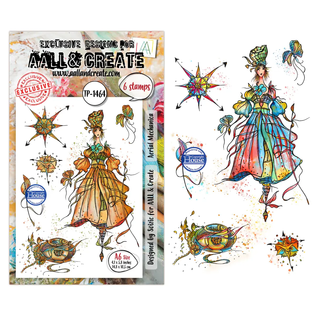 AALL & CREATE AALL & CREATE SOIZIC #1464 AERIAL MECHANICA A6 CLEAR STAMP SET