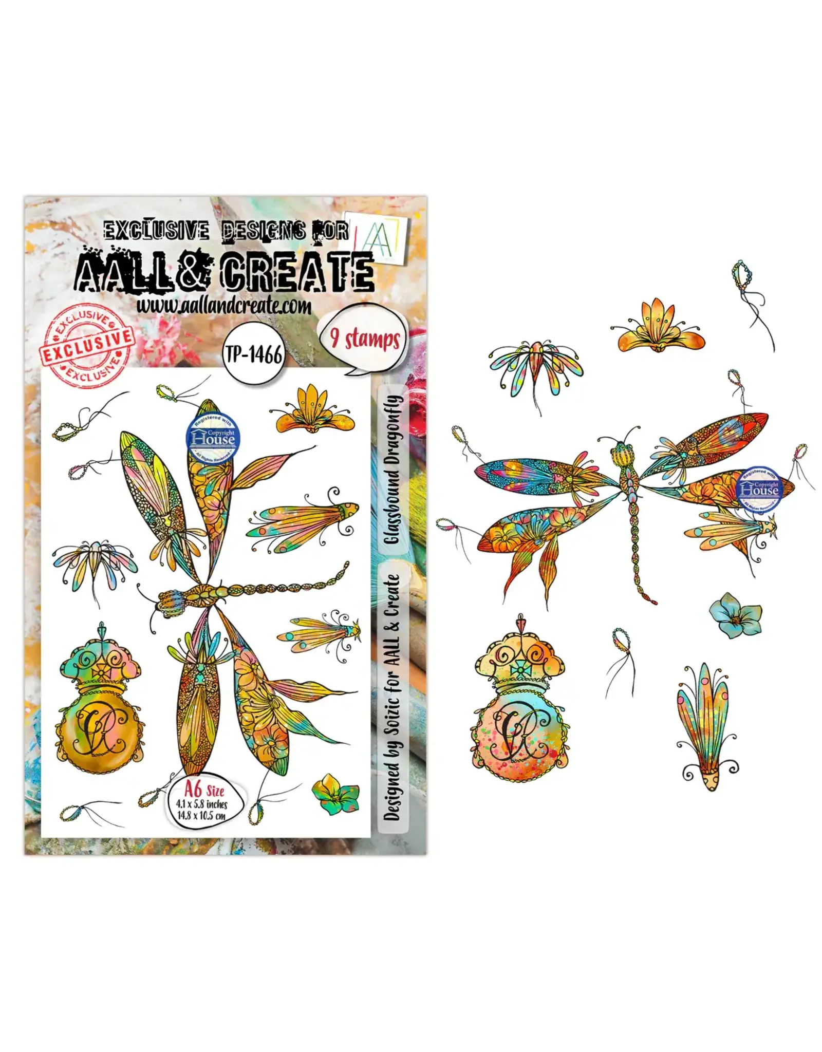 AALL & CREATE AALL & CREATE SOIZIC #1466 GLASSBOUND DRAGONFLY A6 CLEAR STAMP SET