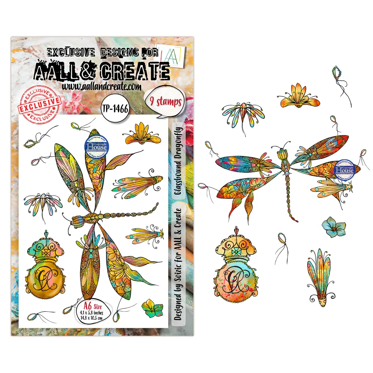 AALL & CREATE AALL & CREATE SOIZIC #1466 GLASSBOUND DRAGONFLY A6 CLEAR STAMP SET
