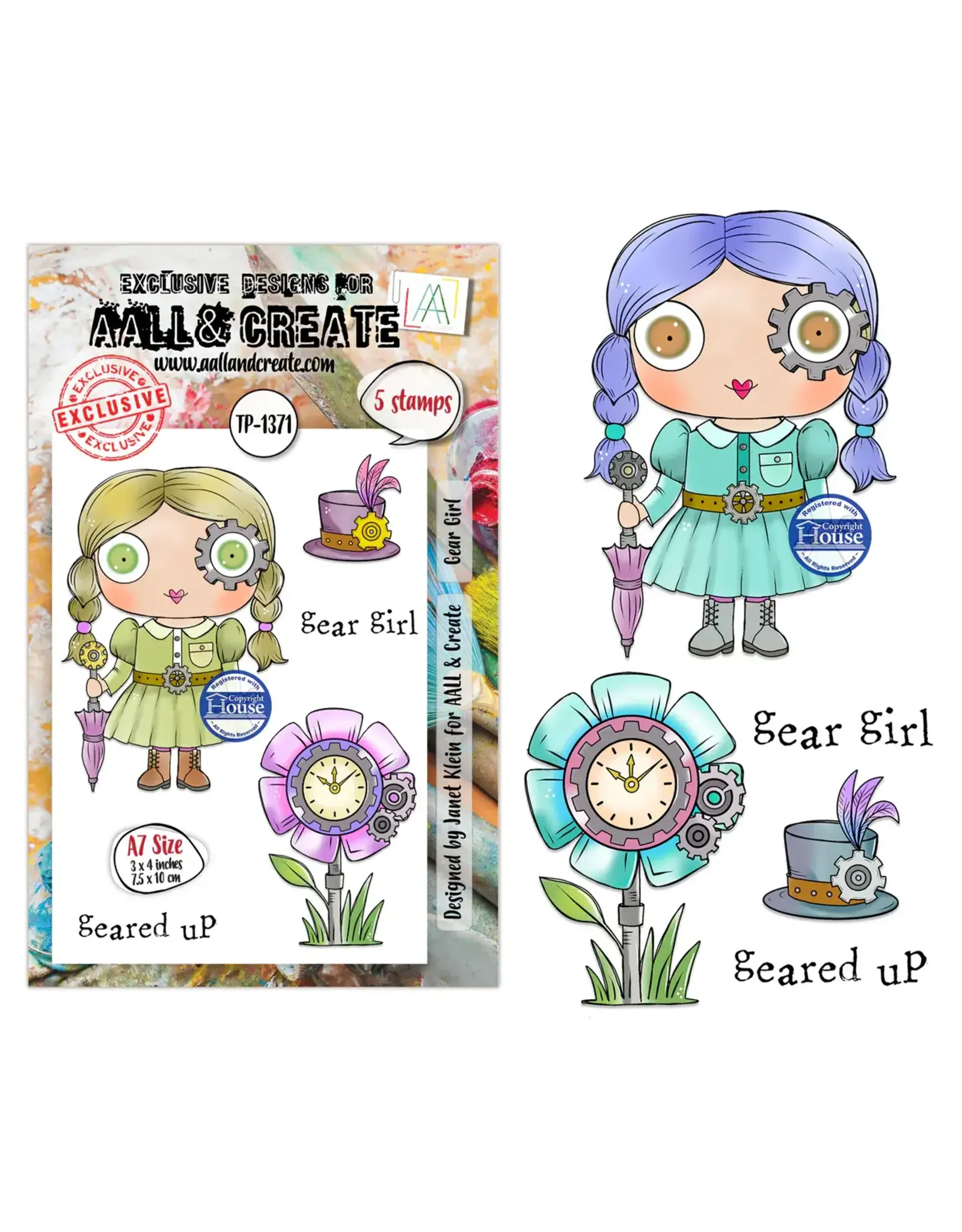 AALL & CREATE AALL & CREATE JANET KLEIN #1371 GEAR GIRL A7 CLEAR STAMP SET