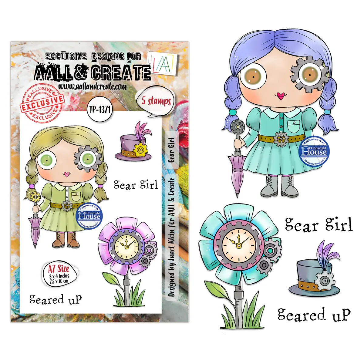 AALL & CREATE AALL & CREATE JANET KLEIN #1371 GEAR GIRL A7 CLEAR STAMP SET
