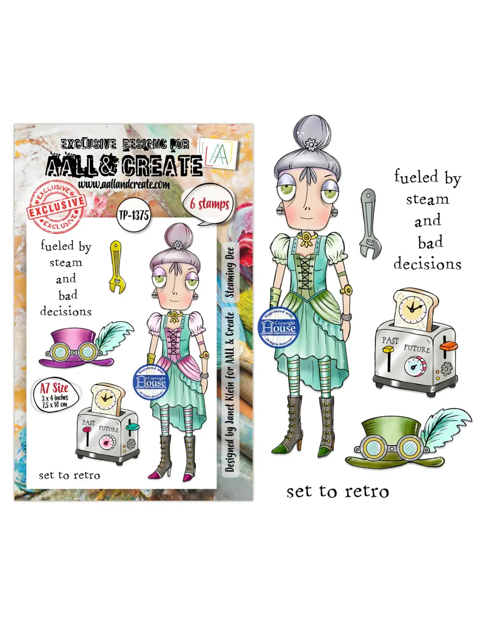 AALL & CREATE AALL & CREATE JANET KLEIN #1375 STEAMING DEE A7 CLEAR STAMP SET