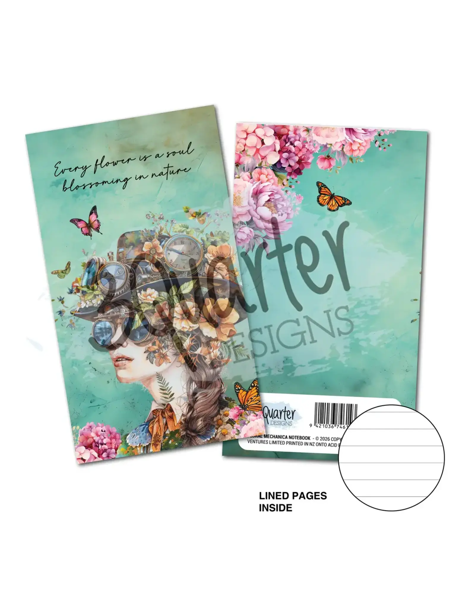3QUARTER DESIGNS 3QUARTER DESIGNS FLORAL MECHANICA MINI NOTEBOOK
