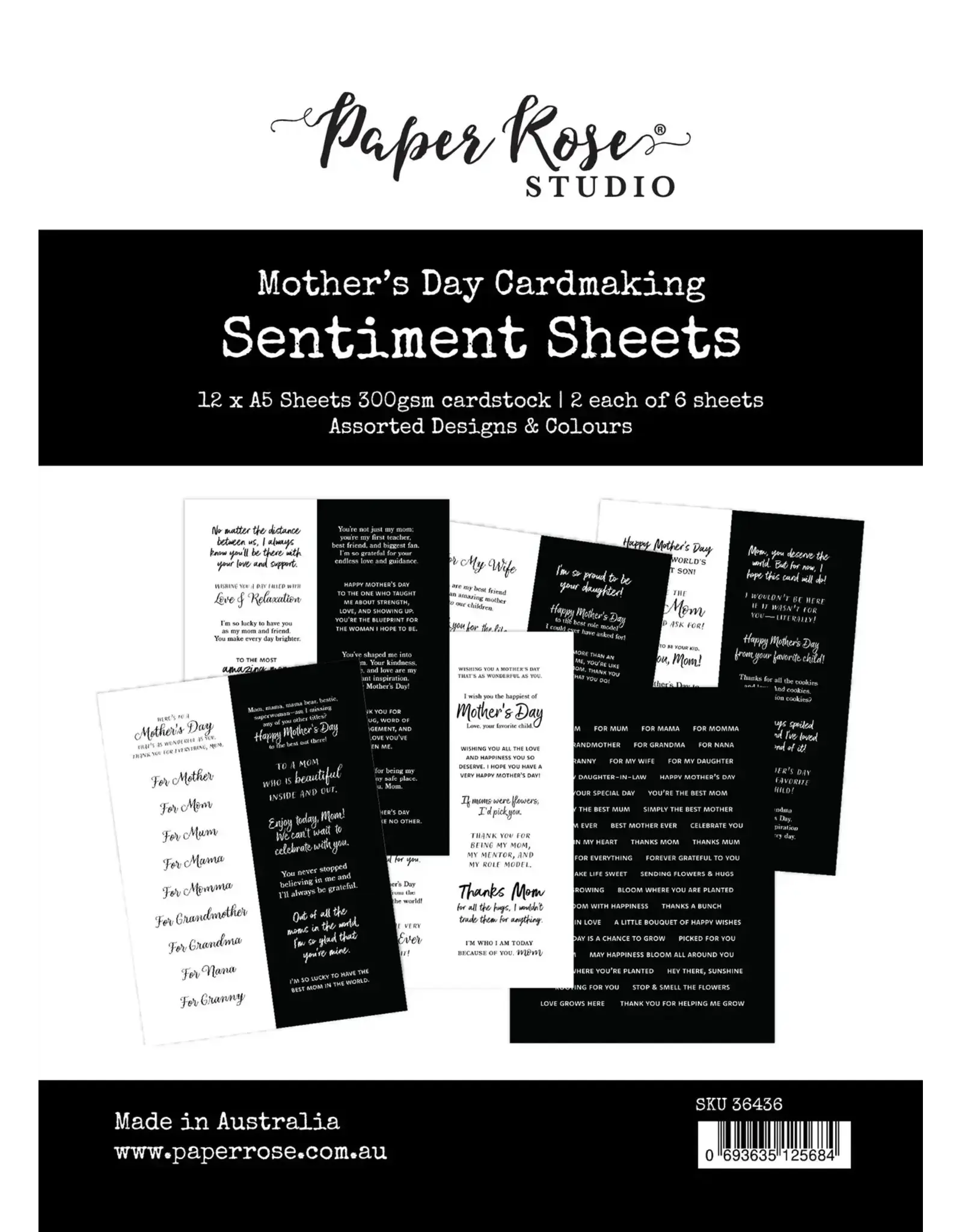 PAPER ROSE PAPER ROSE MOTHER`S DAY A5 SENTIMENT SHEETS