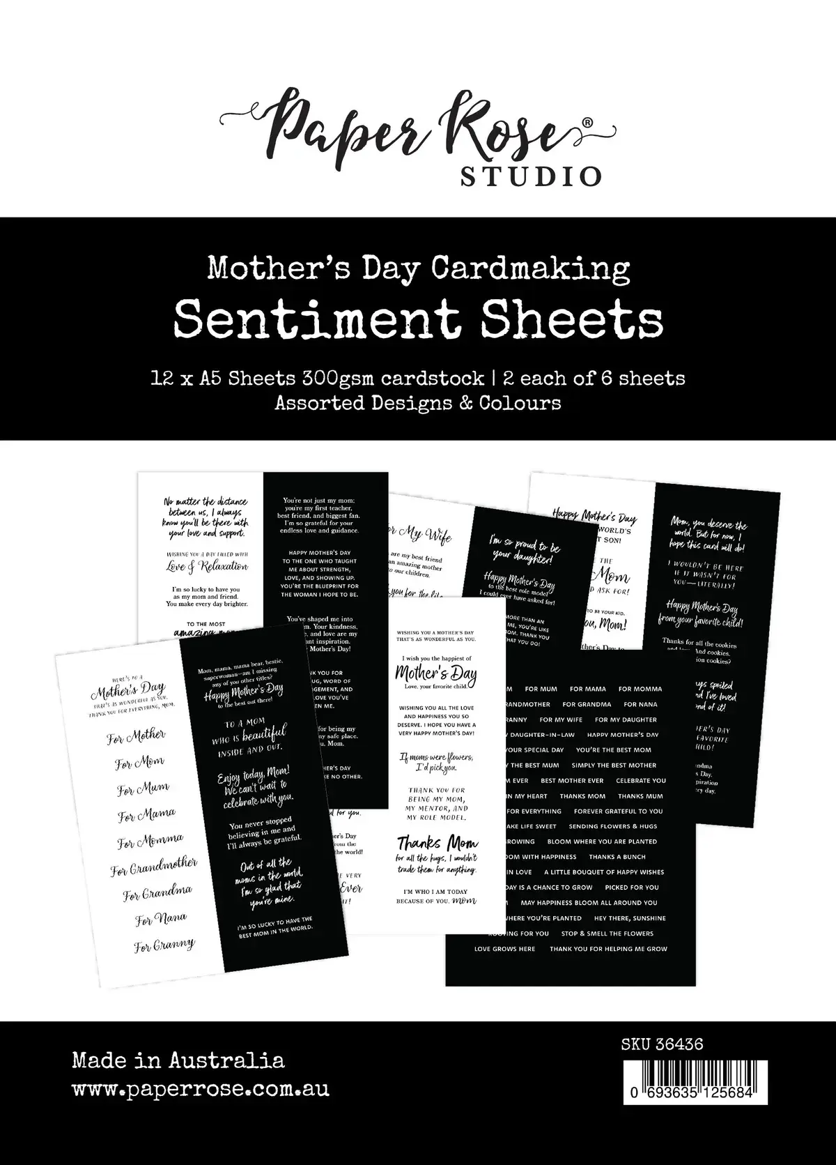 PAPER ROSE PAPER ROSE MOTHER`S DAY A5 SENTIMENT SHEETS