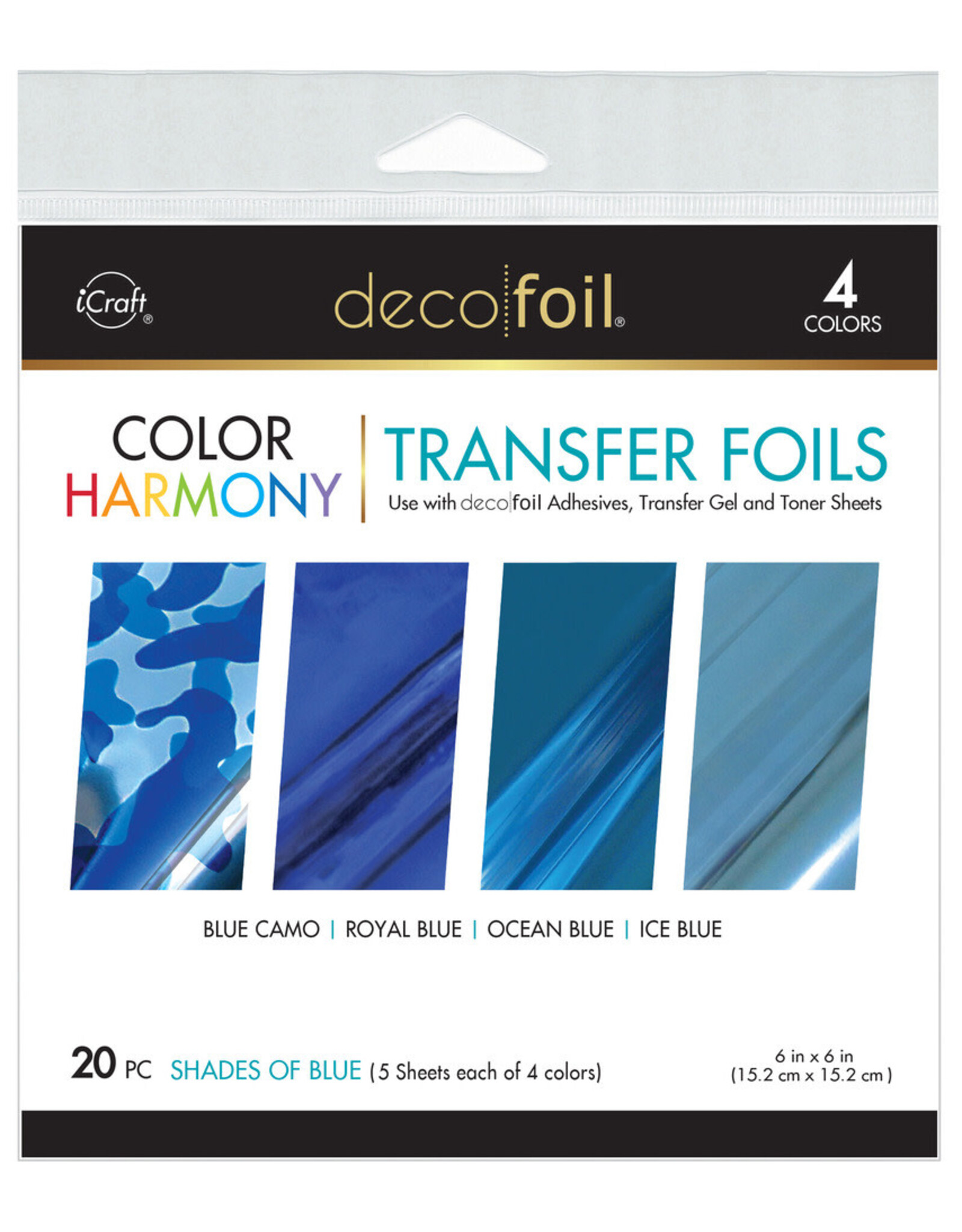THERMOWEB ICRAFT DECO FOIL COLOR HARMONY TRANSFER SHEETS SHADES OF BLUE  6x6 20 SHEETS