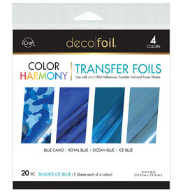 THERMOWEB ICRAFT DECO FOIL COLOR HARMONY TRANSFER SHEETS SHADES OF BLUE  6x6 20 SHEETS