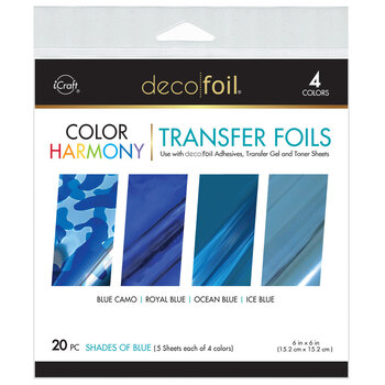 THERMOWEB ICRAFT DECO FOIL COLOR HARMONY TRANSFER SHEETS SHADES OF BLUE  6x6 20 SHEETS
