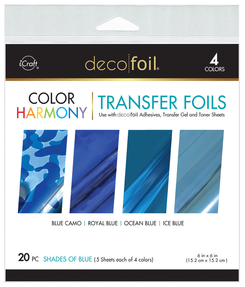 THERMOWEB ICRAFT DECO FOIL COLOR HARMONY TRANSFER SHEETS SHADES OF BLUE  6x6 20 SHEETS