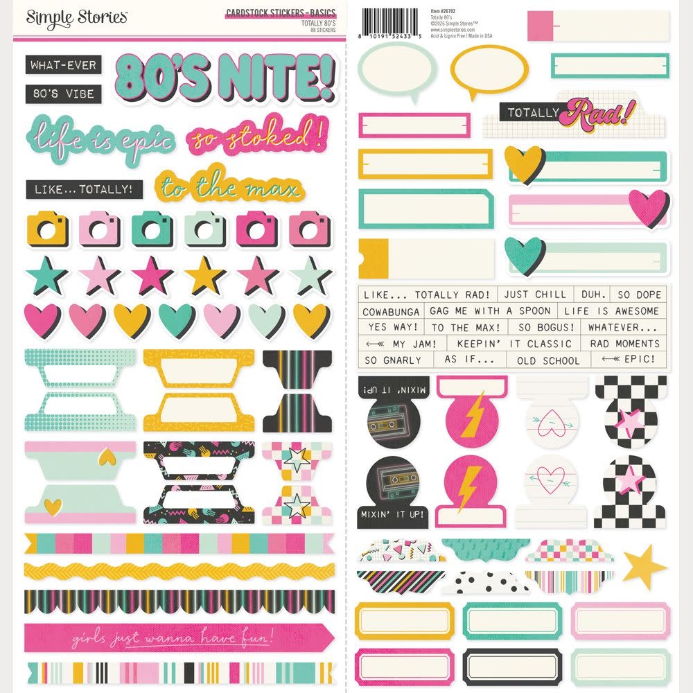 SIMPLE STORIES SIMPLE STORIES TOTALLY 80'S 12x12 CARDSTOCK STICKERS BASICS