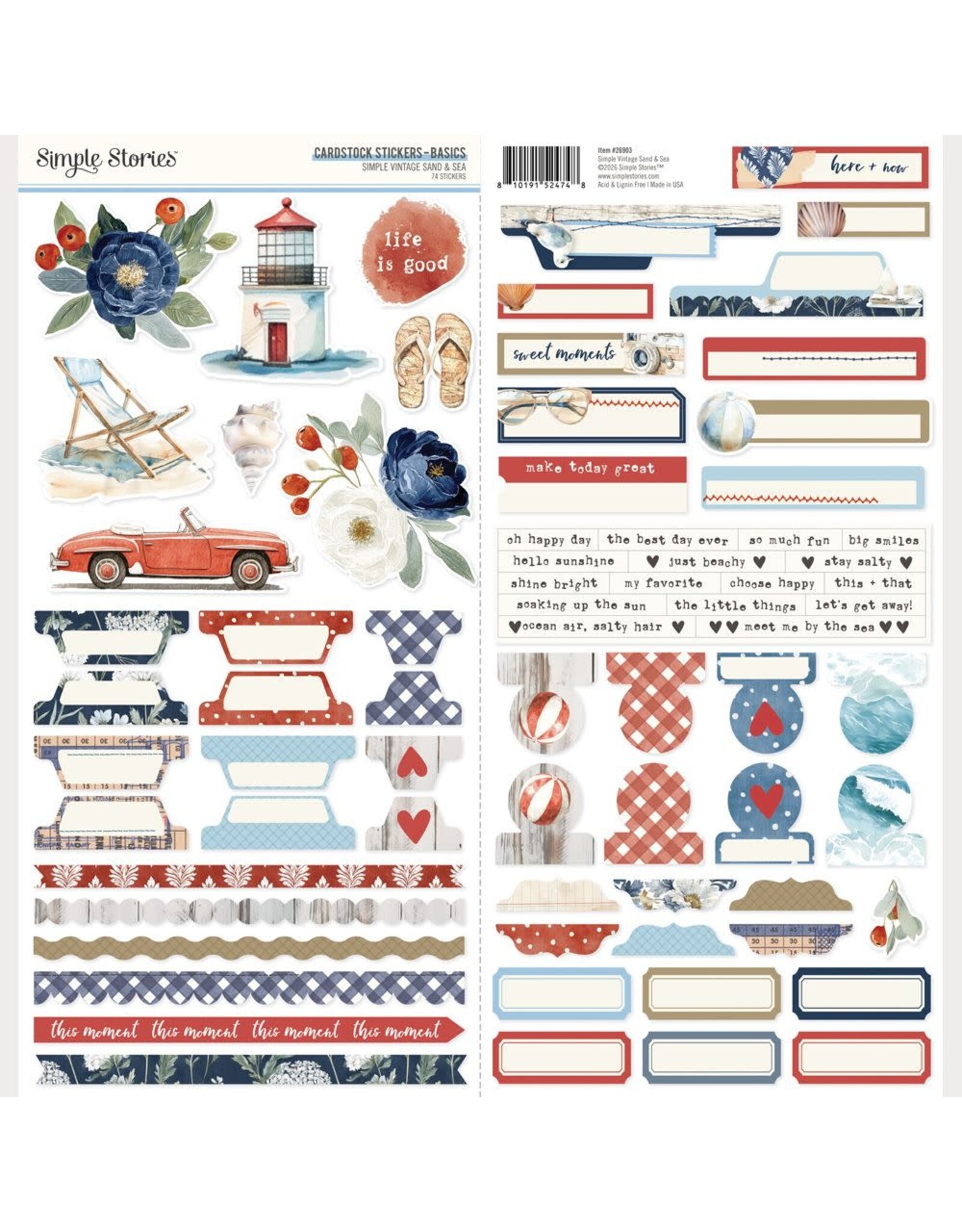 SIMPLE STORIES SIMPLE STORIES VINTAGE SAND & SEA 12x12 CARDSTOCK STICKERS BASICS