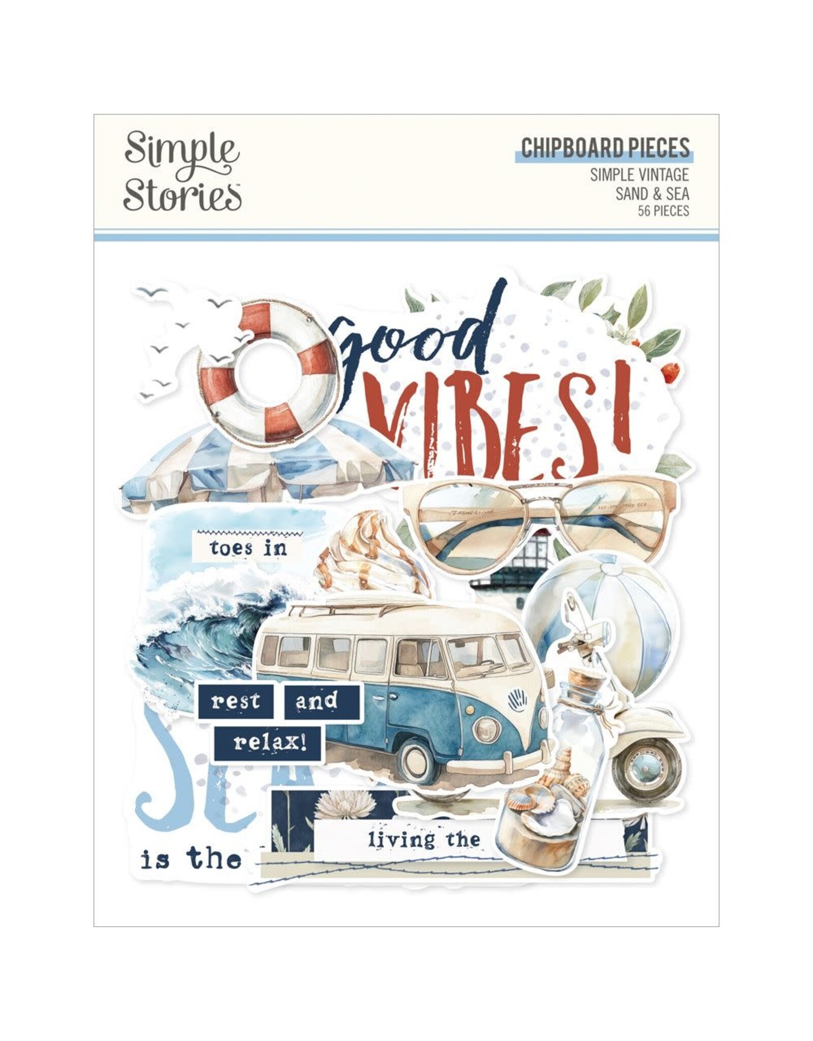 SIMPLE STORIES SIMPLE STORIES VINTAGE SAND & SEA CHIPBOARD PIECES 56/PK