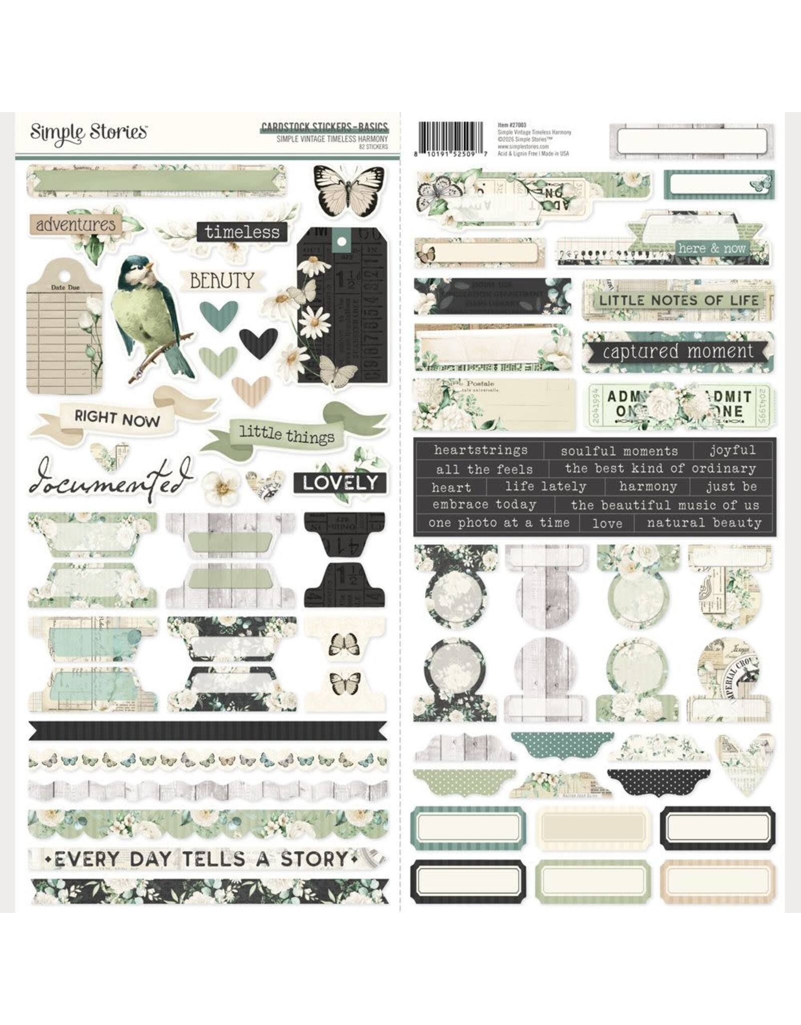 SIMPLE STORIES SIMPLE STORIES VINTAGE TIMELESS HARMONY 12x12 CARDSTOCK STICKERS BASICS