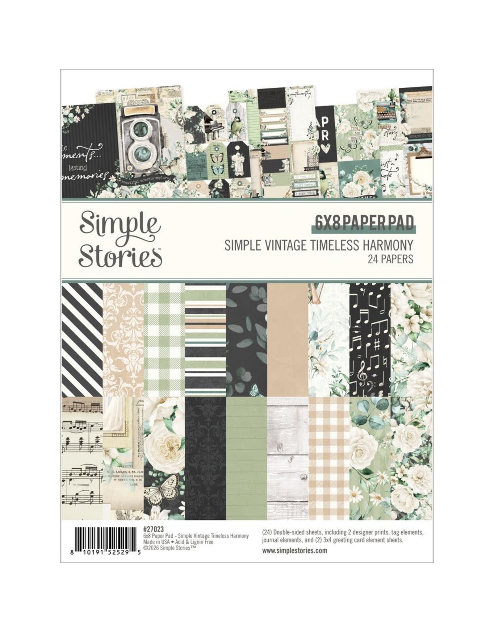 SIMPLE STORIES SIMPLE STORIES VINTAGE TIMELESS HARMONY 6x8 PAPER PAD 24 SHEETS