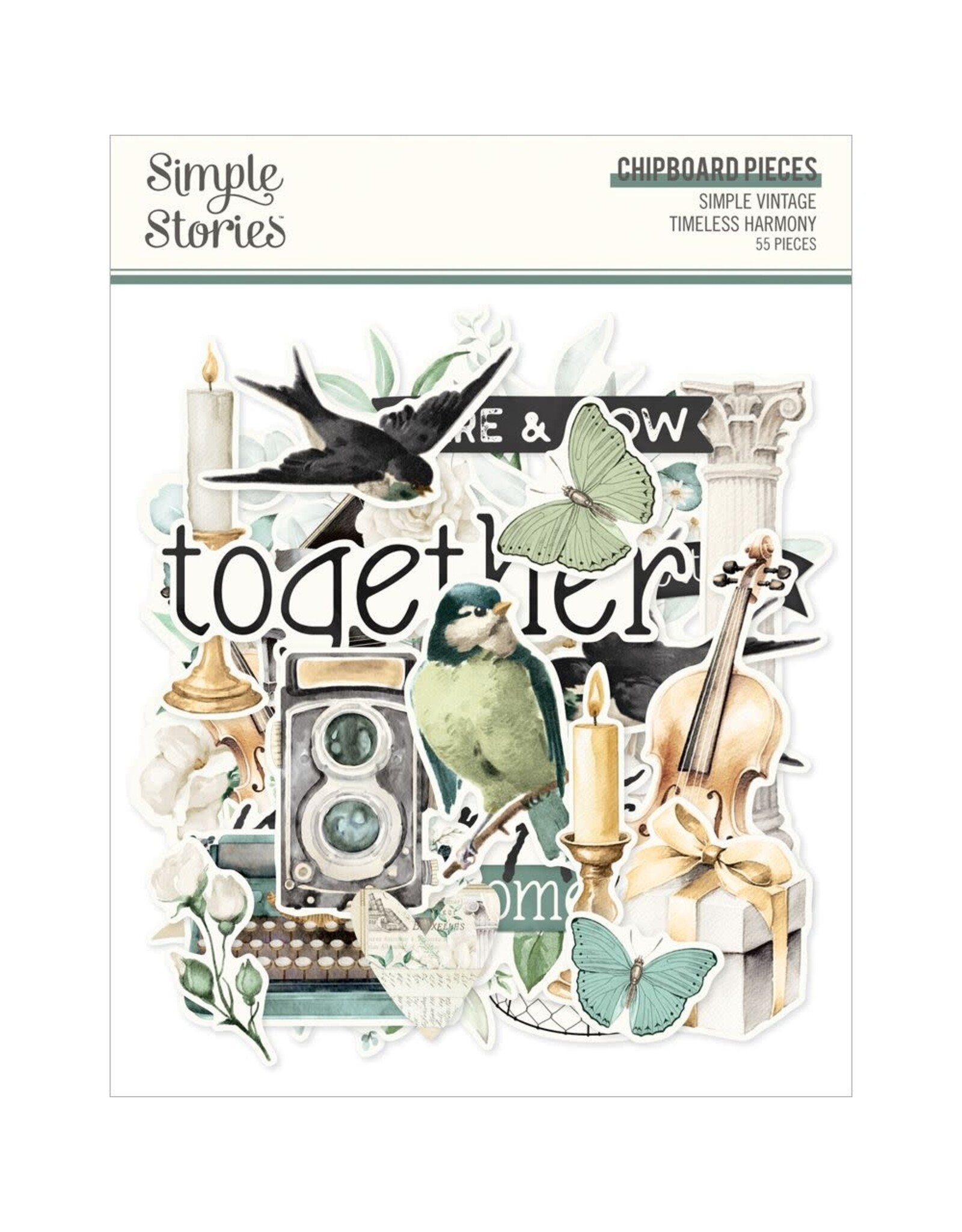 SIMPLE STORIES SIMPLE STORIES VINTAGE TIMELESS HARMONY CHIPBOARD PIECES 55/PK