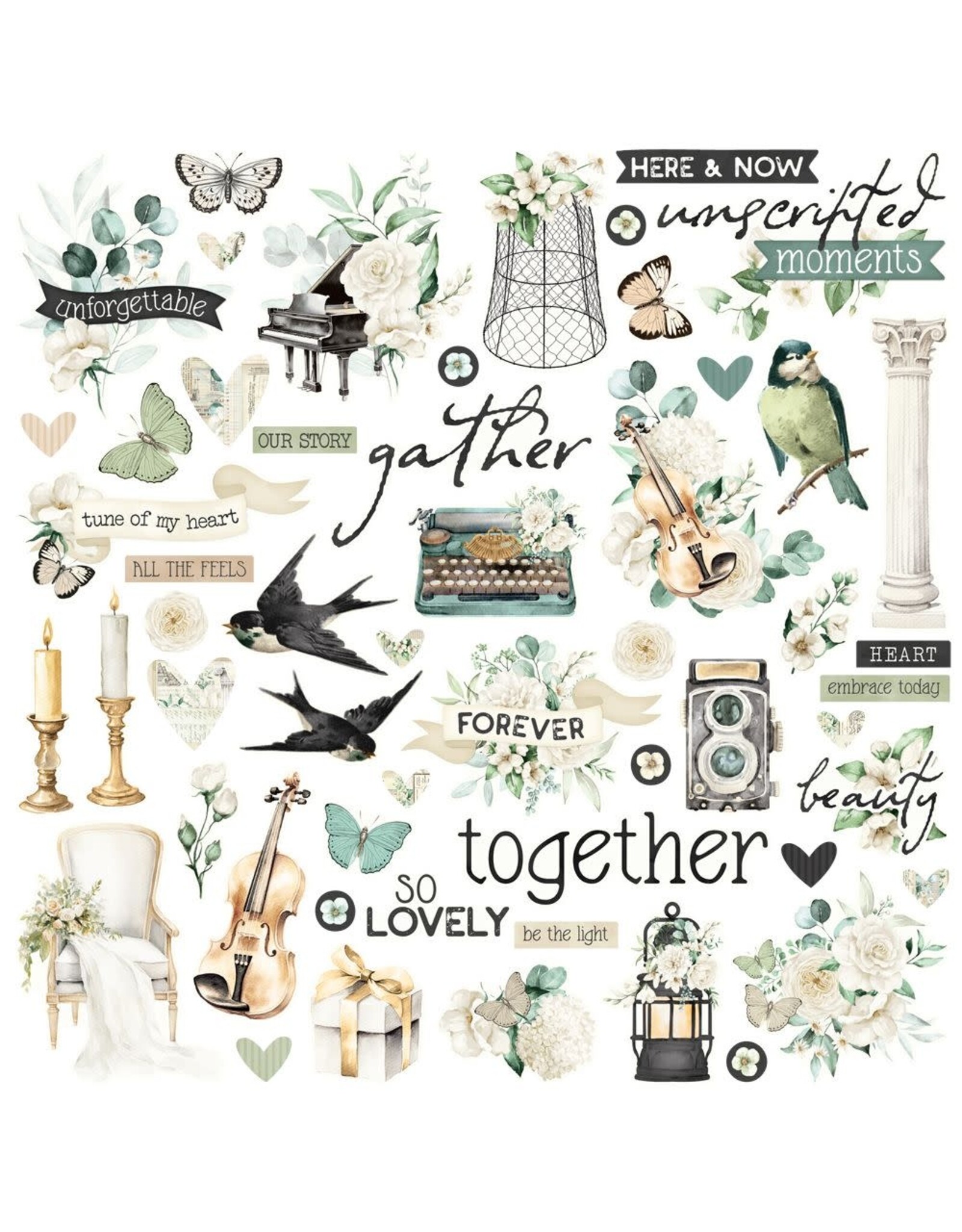 SIMPLE STORIES SIMPLE STORIES VINTAGE TIMELESS HARMONY CHIPBOARD PIECES 55/PK