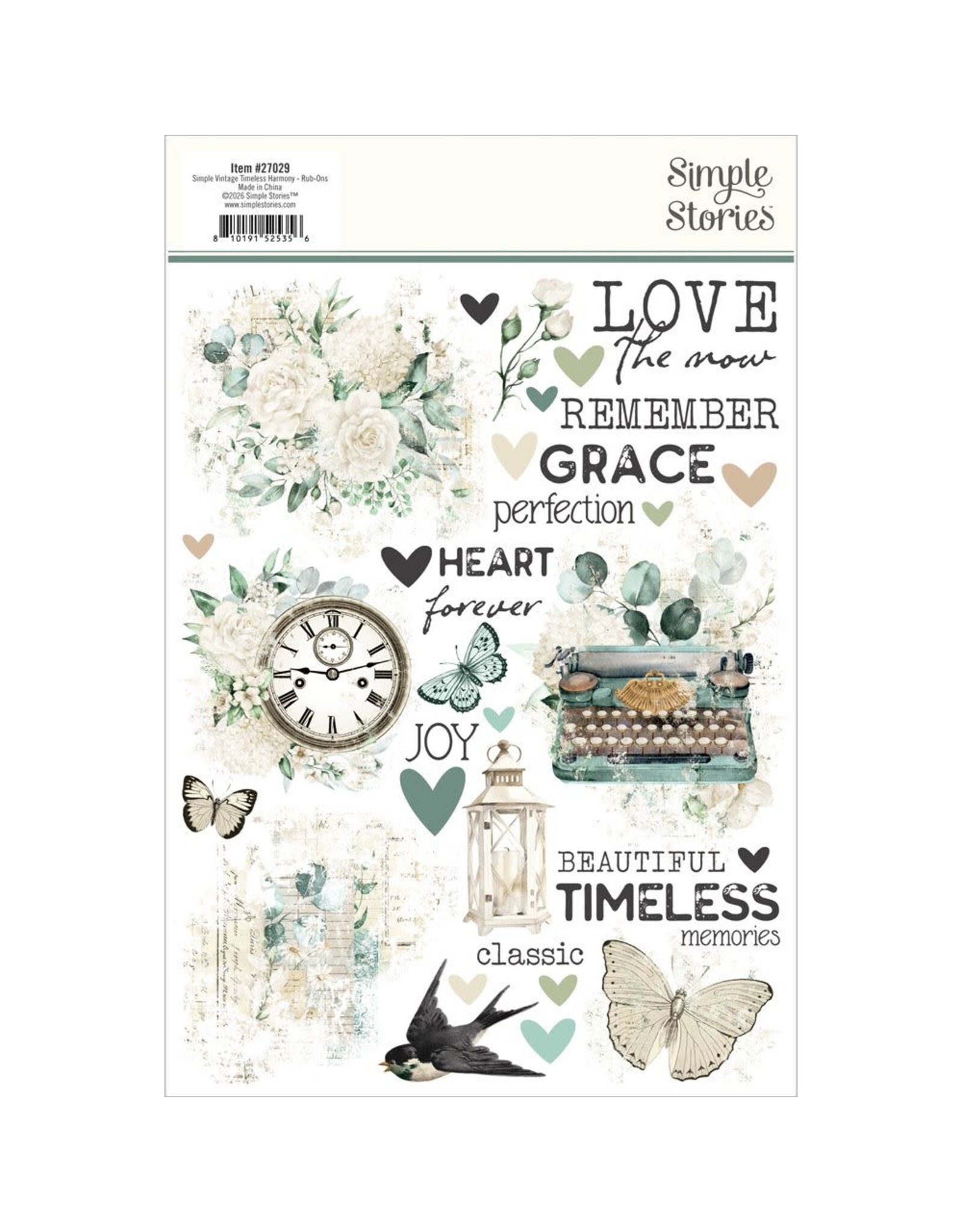 SIMPLE STORIES SIMPLE STORIES VINTAGE TIMELESS HARMONY 6x8 RUB-ONS 2/PK