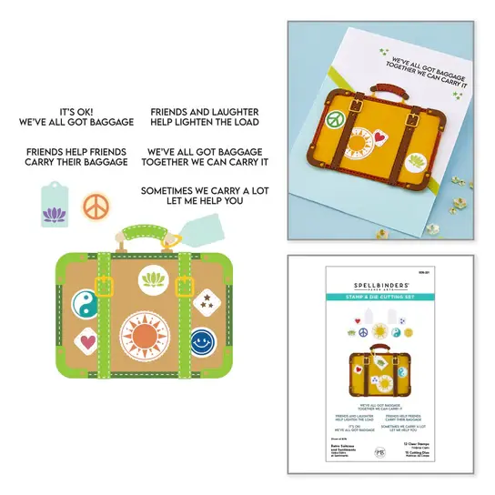 SPELLBINDERS SPELLBINDERS SHERI BALLANTYNE RETRO SUITCASE AND SENTIMENTS CLEAR STAMP & DIE SET