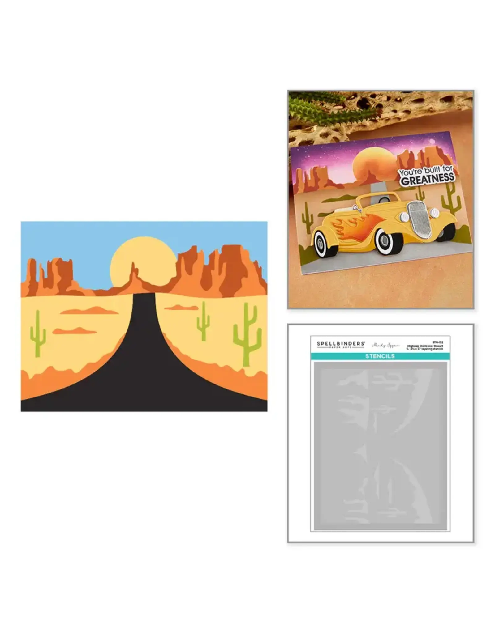 SPELLBINDERS SPELLBINDERS MINDY EGGEN CLASSIC ROAD LEGENDS 2.0 COLLECTION HIGHWAY HORIZONS STENCIL SET