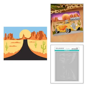 SPELLBINDERS SPELLBINDERS MINDY EGGEN CLASSIC ROAD LEGENDS 2.0 COLLECTION HIGHWAY HORIZONS STENCIL SET