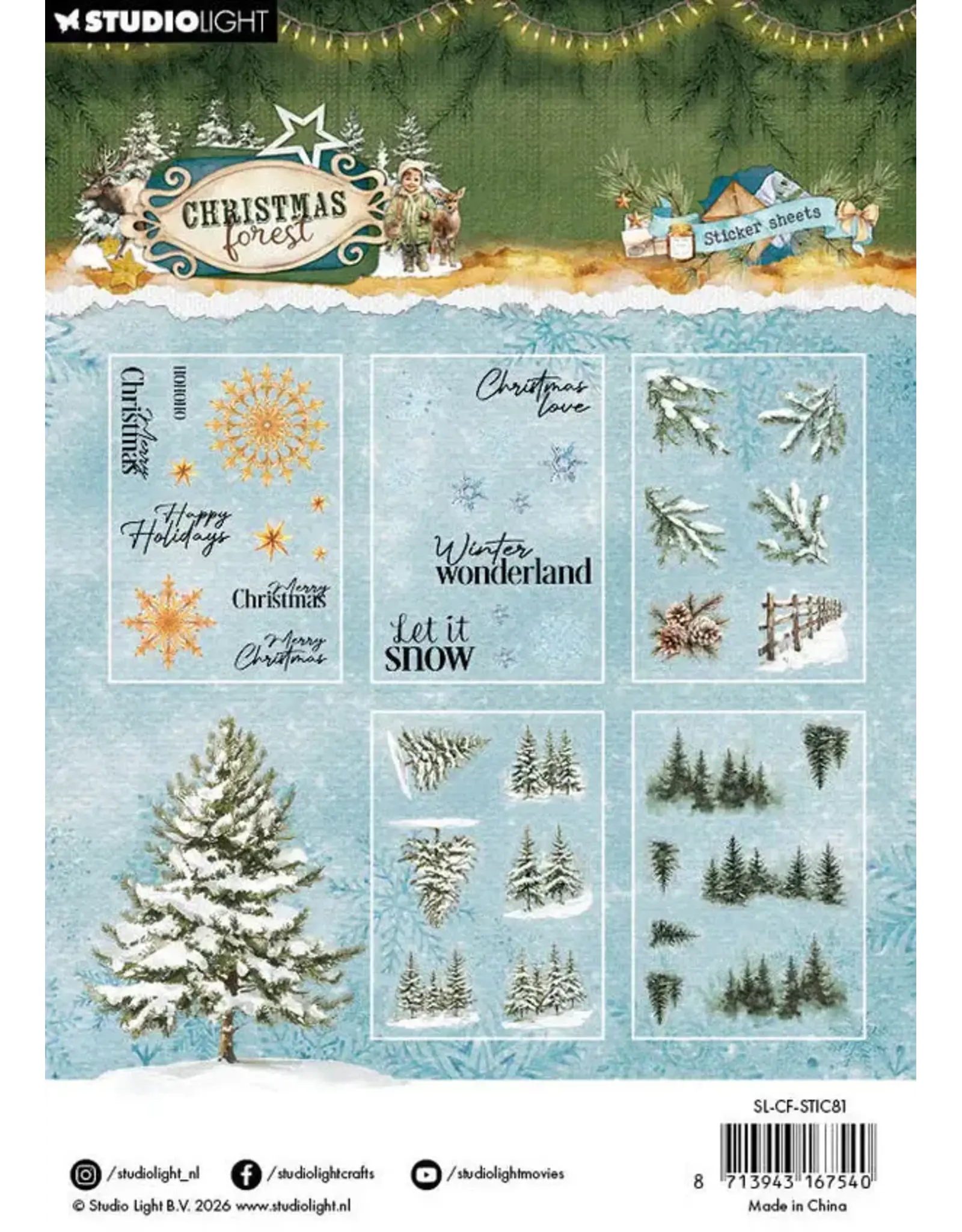 STUDIOLIGHT STUDIOLIGHT CHRISTMAS FOREST ELEMENTS & TEXTS STICKERS 5 SHEETS