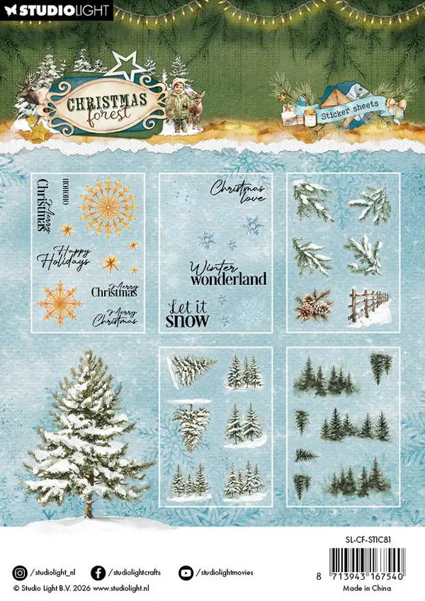 STUDIOLIGHT STUDIOLIGHT CHRISTMAS FOREST ELEMENTS & TEXTS STICKERS 5 SHEETS