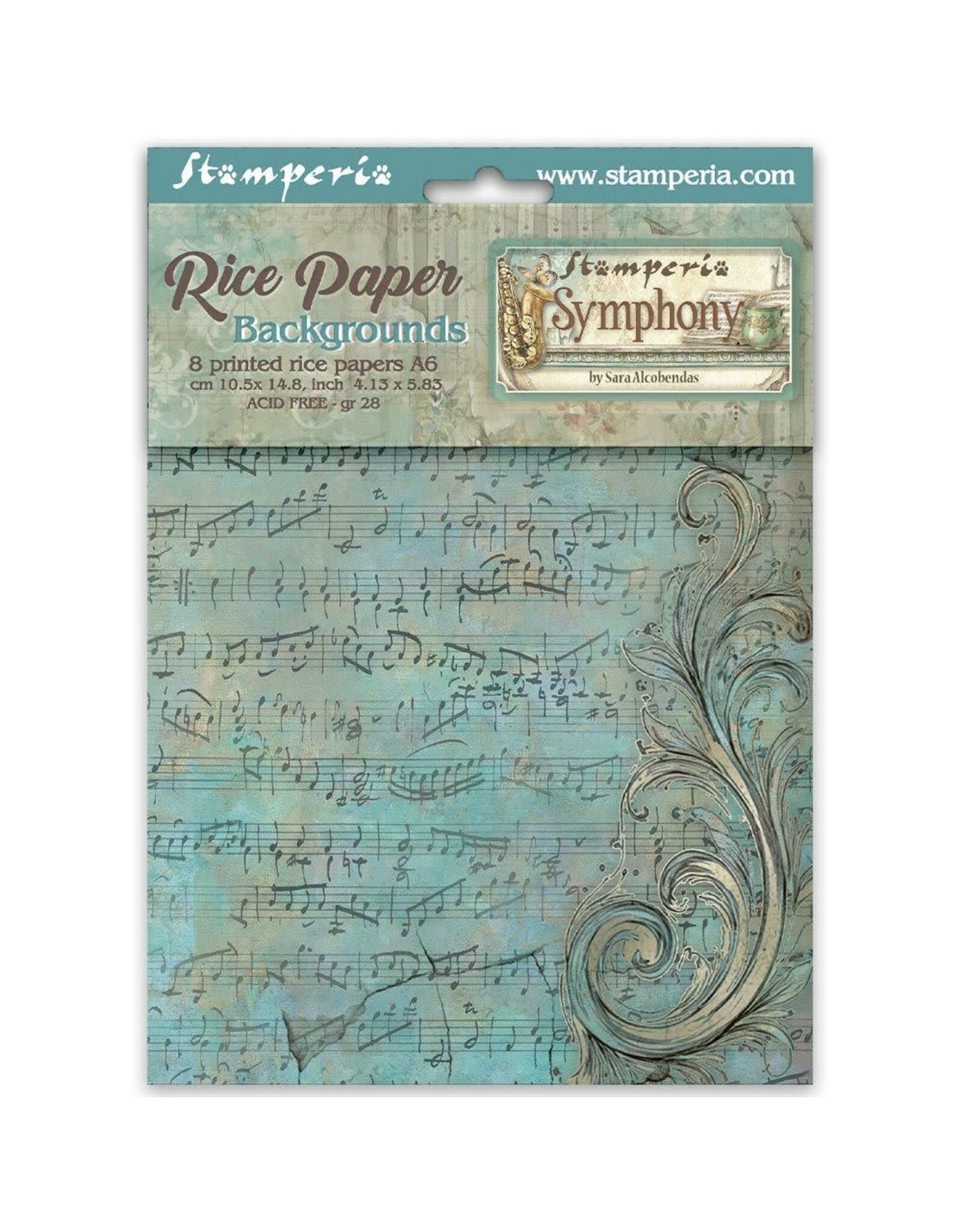 STAMPERIA STAMPERIA SYMPHONY ASSORTED A6 RICE PAPER DECOUPAGE BACKGROUNDS 10.5X14.8CM 8/PK