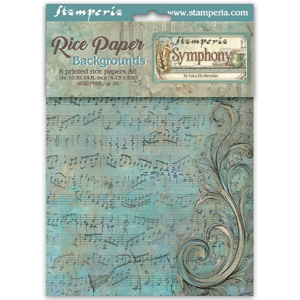 STAMPERIA STAMPERIA SYMPHONY ASSORTED A6 RICE PAPER DECOUPAGE BACKGROUNDS 10.5X14.8CM 8/PK
