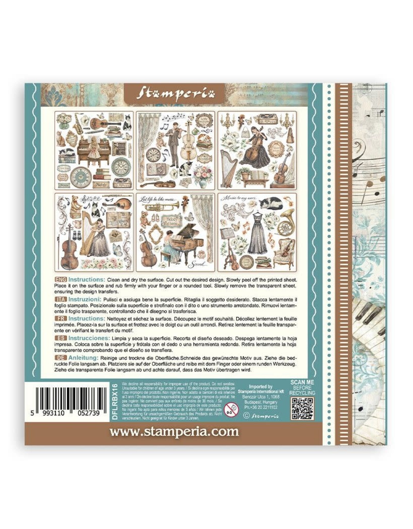 STAMPERIA STAMPERIA SYMPHONY ASSORTED RUB-ONS 6/PK