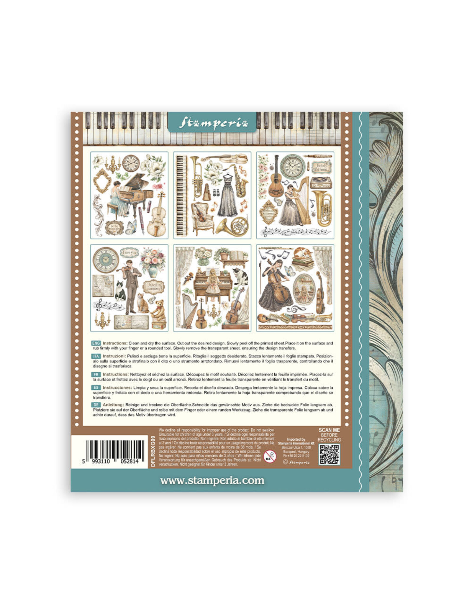 STAMPERIA STAMPERIA SYMPHONY 8x9 ASSORTED RUB-ONS 6/PK
