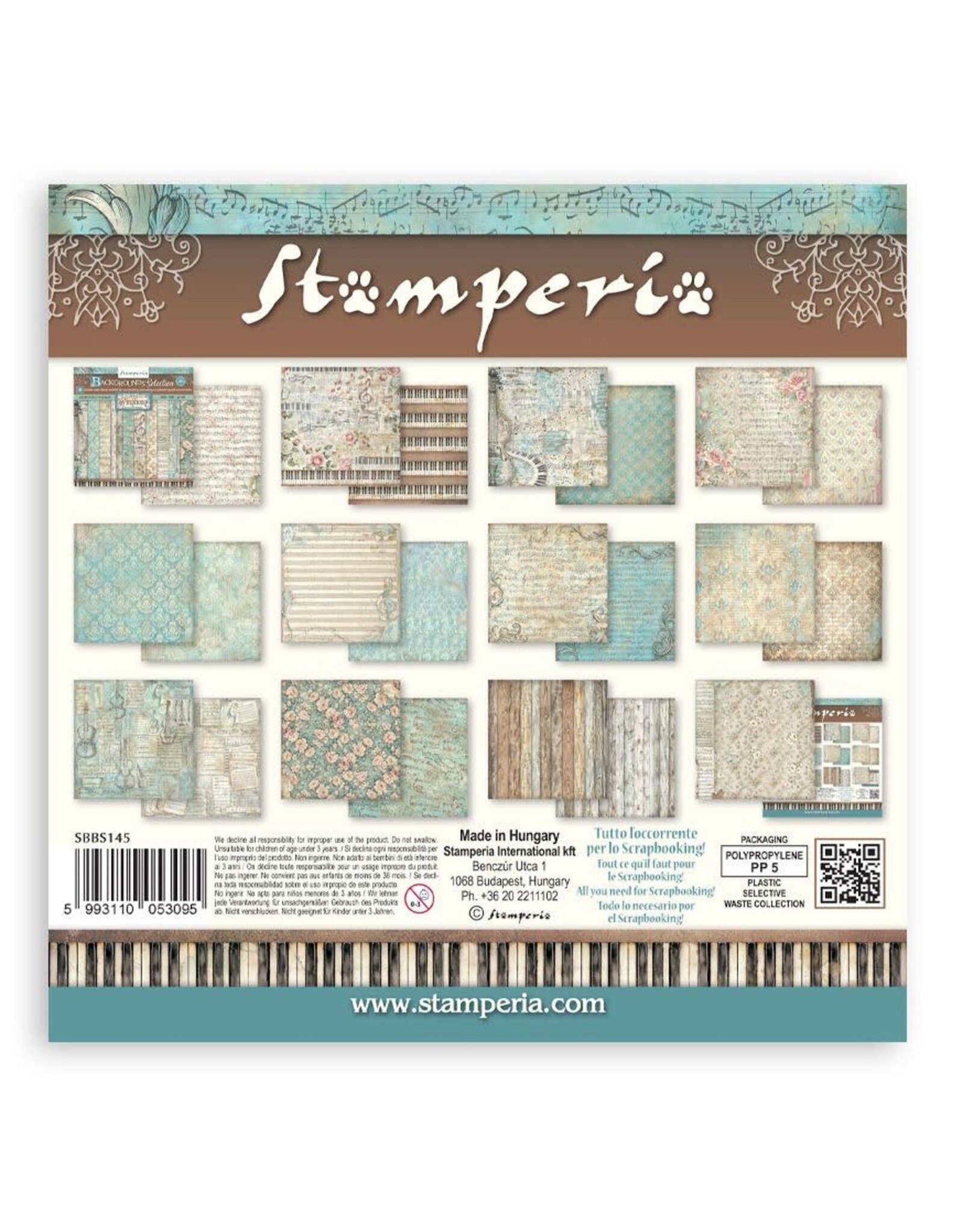 STAMPERIA STAMPERIA SYMPHONY BACKGROUNDS SELECTION 8x8 PAPER PACK 10 SHEETS