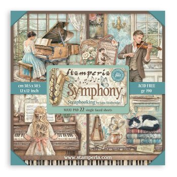 STAMPERIA STAMPERIA SYMPHONY MAXI PAD 12x12 PAPER PACK 22 SHEETS