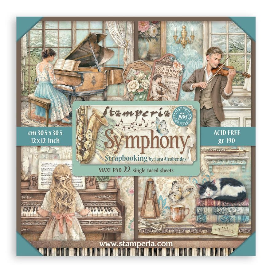 STAMPERIA STAMPERIA SYMPHONY MAXI PAD 12x12 PAPER PACK 22 SHEETS