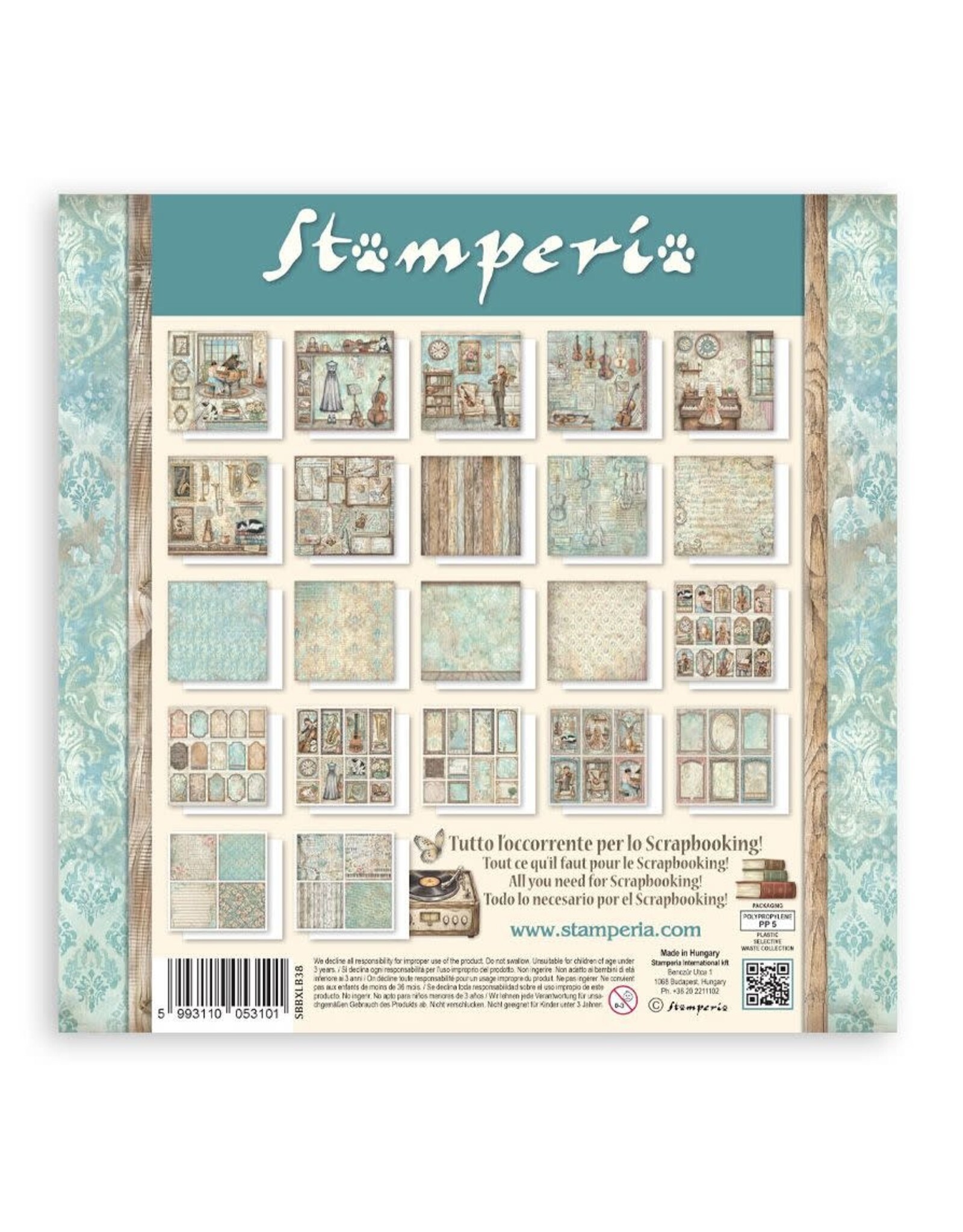 STAMPERIA STAMPERIA SYMPHONY MAXI PAD 12x12 PAPER PACK 22 SHEETS